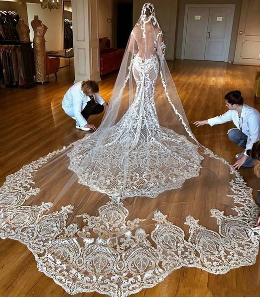 

bridal veils one layer white cathedral length tulle long lace wedding bride accessories, Black