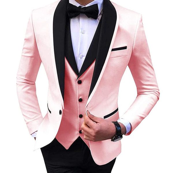 

men's suits & blazers 2021fashion pink slim fit clothing business formal wear wedding dress dinner sets (jacket +pants+vest), White;black