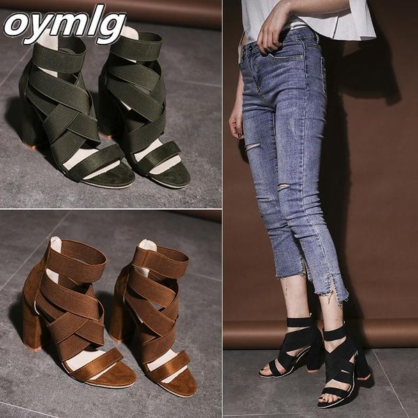 

women shoes sandals summer peep toe high heels stretchy bandage ankle strap pumps lady heel plus size 35-43, Black