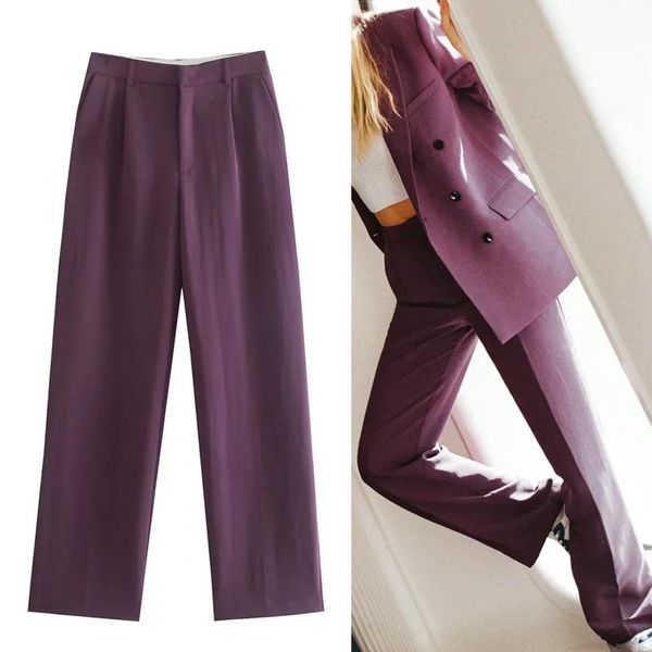 

women's pants & capris za women high waist purple woman fashion straight leg trousers autumn masculine baggy suit female, Black;white