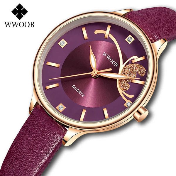 

wwoor womens fashion purple watch brand luxury leather small watch for ladies dress wrist watches clock relogio feminino 210527, Slivery;brown