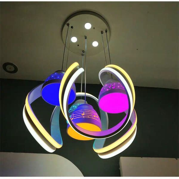 

pendant lamps 2021 restaurant ceiling lamp household color running changing iron remote control super bright chandelier simple