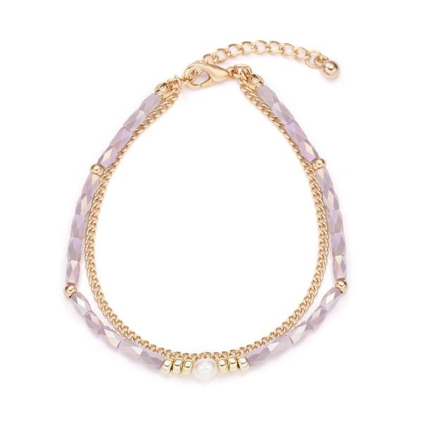 

link, chain product geometric rhombus irregular pearl round bead crystal beaded double temperament wild bracelet, Black