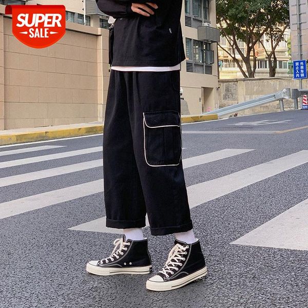 

yemi fashion | reflective straight overalls men's cropped pants hong kong style loose korean trendy wide leg #hy9v, Black