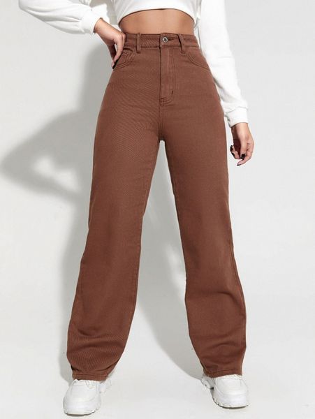 

high waist solid wide leg jeans b91q#, Blue