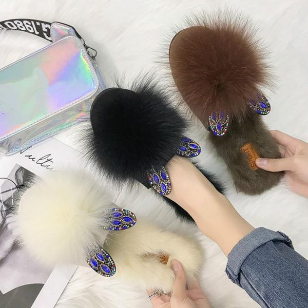 

winter outside fashion furry slipper women baotou solid plush shallow square heel low (1cm-3cm) ears comfortable flock slippers, Black