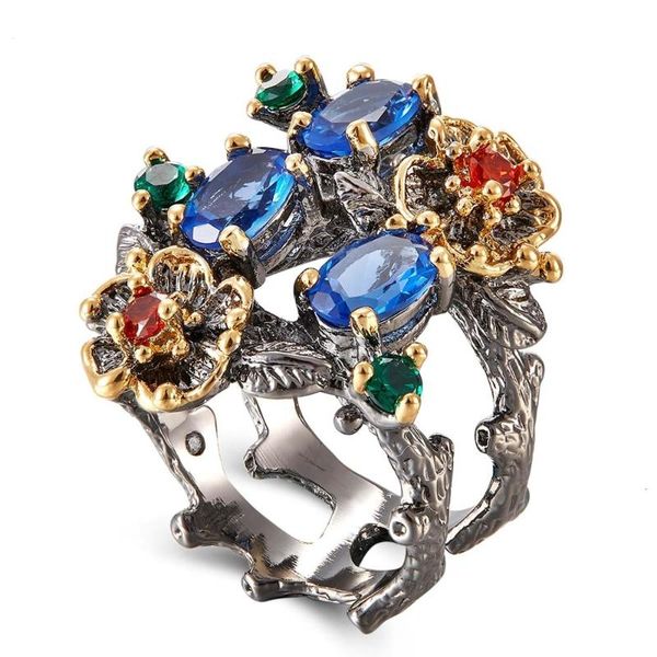 

cluster rings gorgeous women ring infinity color stone vintage jewelry chic fashion anniversary wife gift, Golden;silver