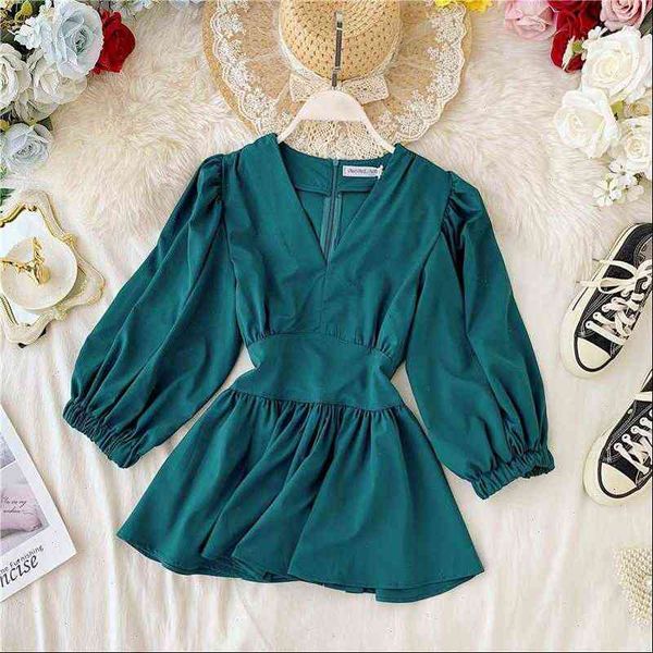 

womens shirt v neck spring autumn temperament lady style was thin waist full tide solid puff sleeve ml564, White