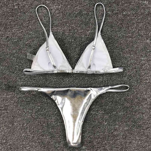 

shiny sier micro thong 2021 women swimsuit female swimwear two-pieces bikini set ribbed bather mini bathing suit swimby