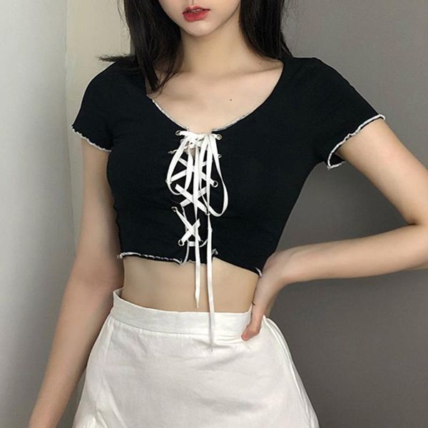 

women's fashion solid color slim short t-shirt black, White