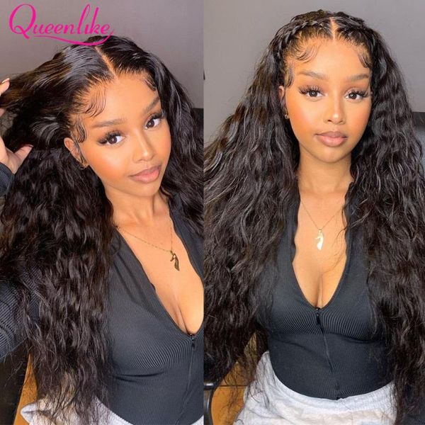 

lace wigs 30 inch water wave front wig curly human hair brazilian deep closure for women hd frontal wet and wavy remy, Black;brown