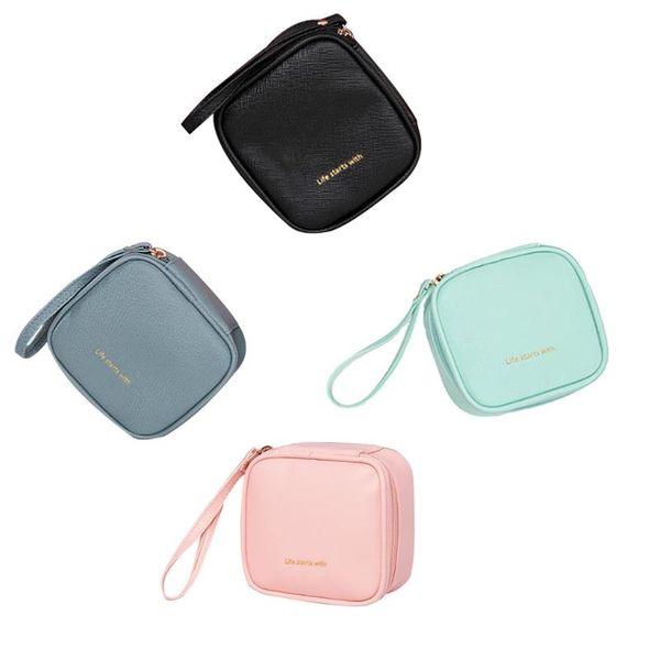 

storage bags faux leather waterproof sanitary napkin pad bag with lanyard zipper women tampon pouch makeup lipstick organizer