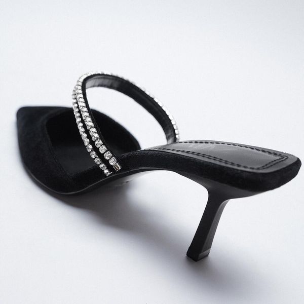 

slippers lmcavasun stiletto shoes new women's black velvet high heels ol pointed back empty women hm68
