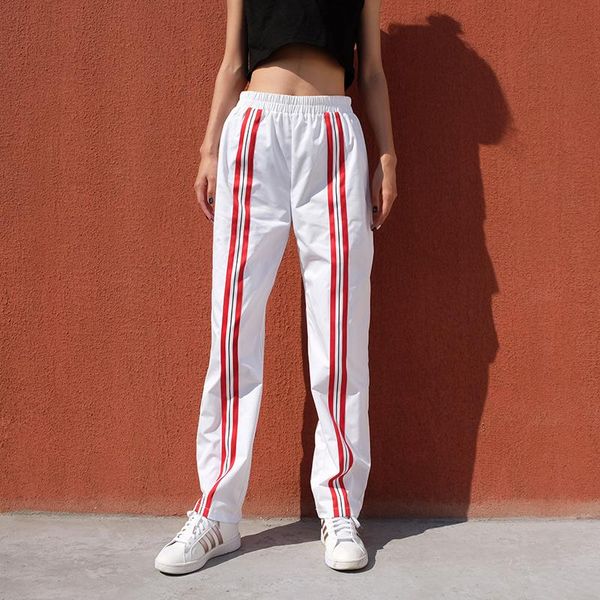 

women's pants & capris 2021 pantalon mujer vadim sweatpants stripe stitching high waist elastic casual female summer thin straight supe, Black;white