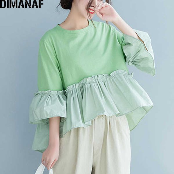 

plus size women blouse shirts lady tunic cotton summer pleated ruffles loose casual female clothes solid green 210531, White