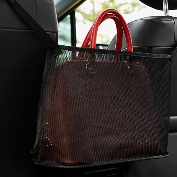 

car organizer universal seat side back handbag holder net storage pocket suspension type between bag barrier interior