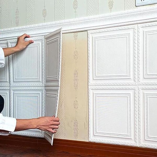 

wallpapers 5pcs blank roof ceiling self adhesive wallpaper 3d stereoscopic foam wall sitcker tv background decals bedroom decoration home