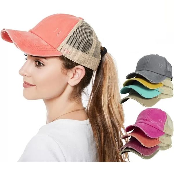 

11 color criss cross ponytail hat washed cotton snapback caps messy bun summer sun visor outdoor baseball cap party hat, Blue;gray