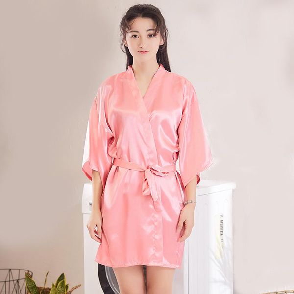 

ladies nightgown satin silk kimono robe noble pure color thin cardigan summer short women sleepwear bathrobe women's, Black;red