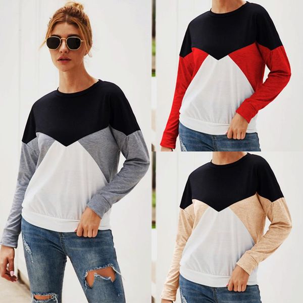 

women's t-shirt autumn long sleeve o-neck harajuku women casual loose color patchwork lady pullover fashion streetwear, White