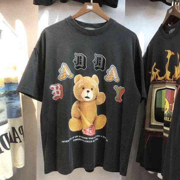 

men's t-shirts woven heavy fingerprint teddy bear t male shirt vintage men's clothes, White;black