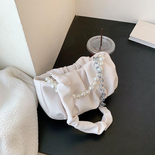 

evening bags 2021pu leather pearl chain simple messenger women's designer solid color one-shoulder folding tote all-match wallet