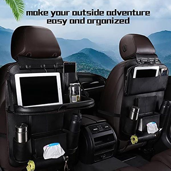

car organizer back seat for babies toys storage with foldable table tray, tablet holder, tissue box, multi pockets