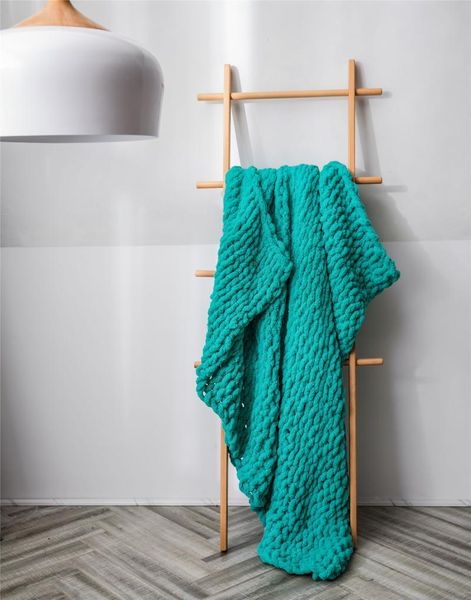 

blankets solid color handmade coarse yarn knitted blanket warm chenille rod sofa throw decorative