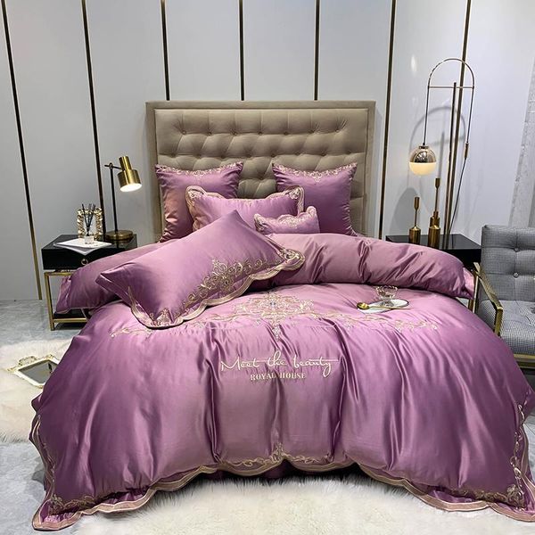 

european style luxury white smooth silk cotton embroidery bedding set  king duvet cover bed sheet pillowcases home textile sets