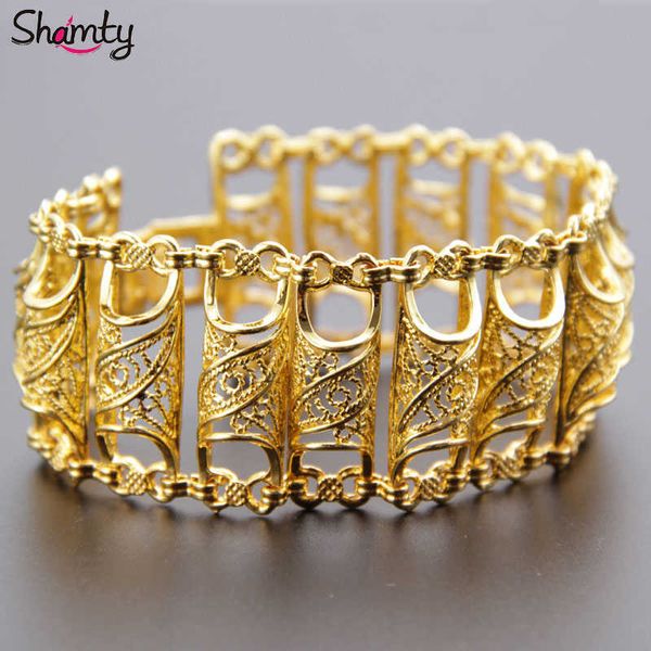 Arabisches Armband für Frauen Goldfarbe Breites Armband Naher Osten Armreif Schmuck Dubai/Indien/Ägypten/Türkei/Irak/Iran/Syrien/Afrika Q0720