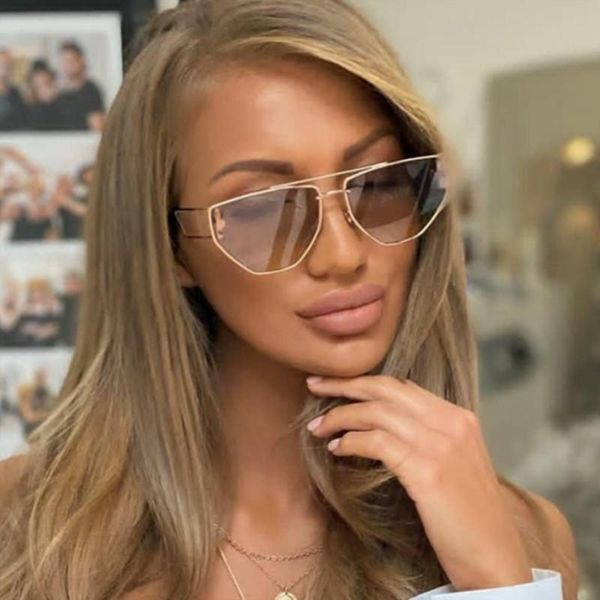 

vintage luxury personality irregular cat eye sunglasses for female fashion metal hollow wide leg sun glasses purple pink eyewear, White;black