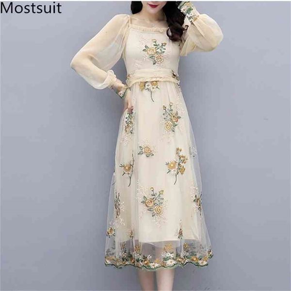

spring runway vintage floral embroidery long dress women full sleeve o-neck party fashion ladies dresses vestidos mujer 210513, Black;gray