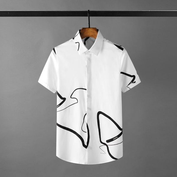 

men's casual shirts 2021 summer short sleeve men abstract lines slim fit business formal dress streetwear social clothing, White;black