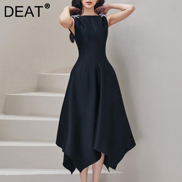 

casual dresses woman midi dress diamond bow halter sleeveless high waist elegant fashion vintage style 2022 summer 15xm029, Black;gray