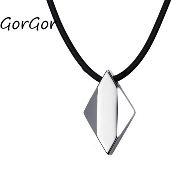 

gorgor necklace men tungsten steel rope chain pattern rhombus smooth surface engraved simplicity accessories pn-698 pendant necklaces, Silver