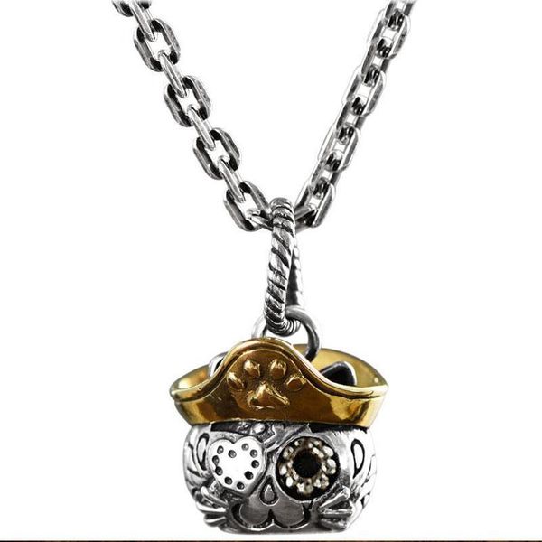 

chains exquisite cute cartoon pirate hat kitten pendant men and women t-shirt sweater wild necklace jewelry, Silver