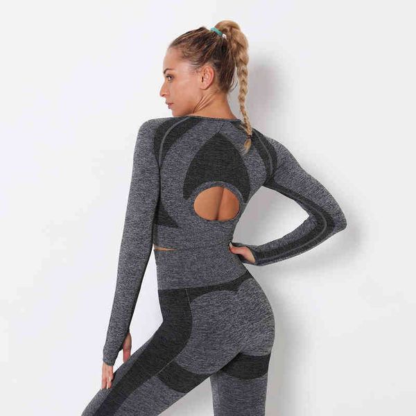 

women's jackets open navel women's tight fast dry sports long sleeve running fitns yoga suit breathable t-shirt women, White