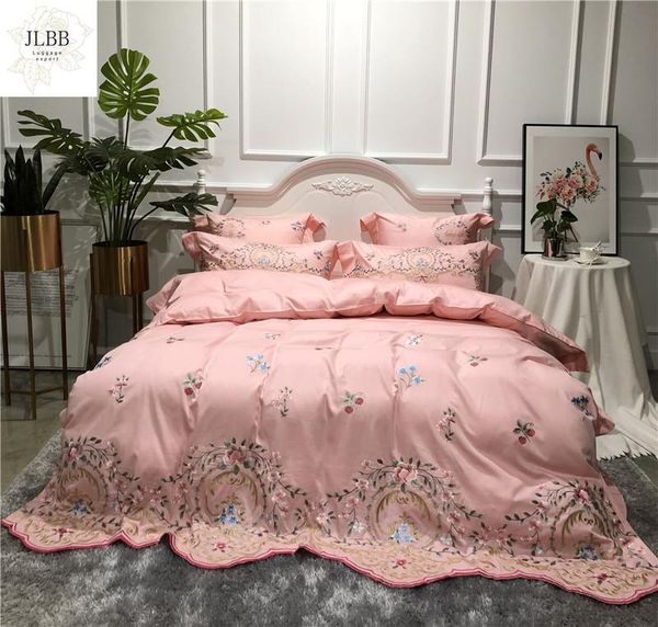 

bedding sets pink luxury pastoral flowers embroidery 80s egyptian cotton 4/6pcs court set duvet cover bed linen sheet pillowcases