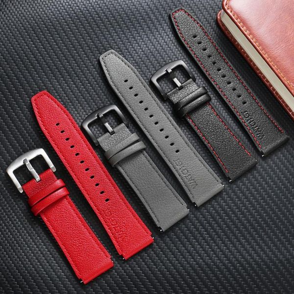 

watch bands cicidd genuine leather watchband for huawei gt2e pro butterfly buckle lichee pattern cowhide wristband 22mm black red, Black;brown