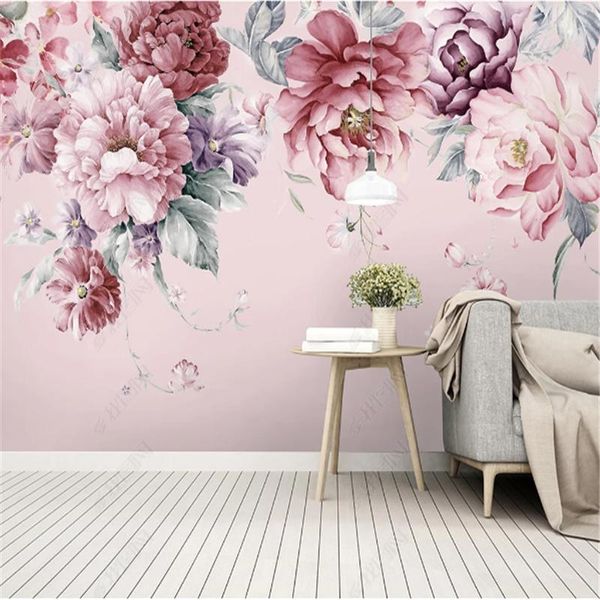 

hand painted po wall paper living room wedding house mural wallpaper modern pastoral flowers papel de parede home decor wallpapers