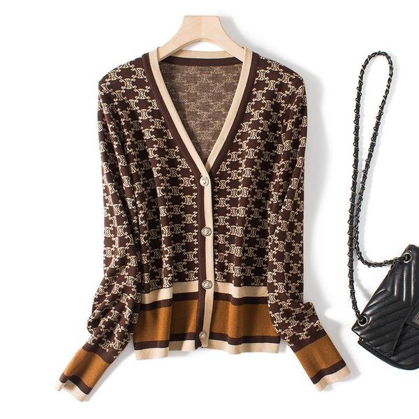 

french big letter geometric woven flower knitted cardigan autumn and winter new thick loose long sleeve sweater women, White;black