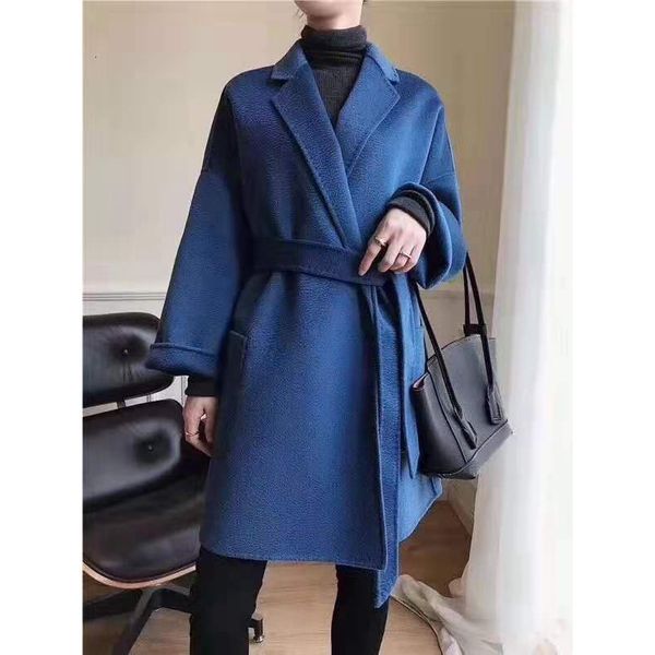 

women's jackets female gabardine light wool with belt, loose coat 100% real vintage w3yz, Black;brown