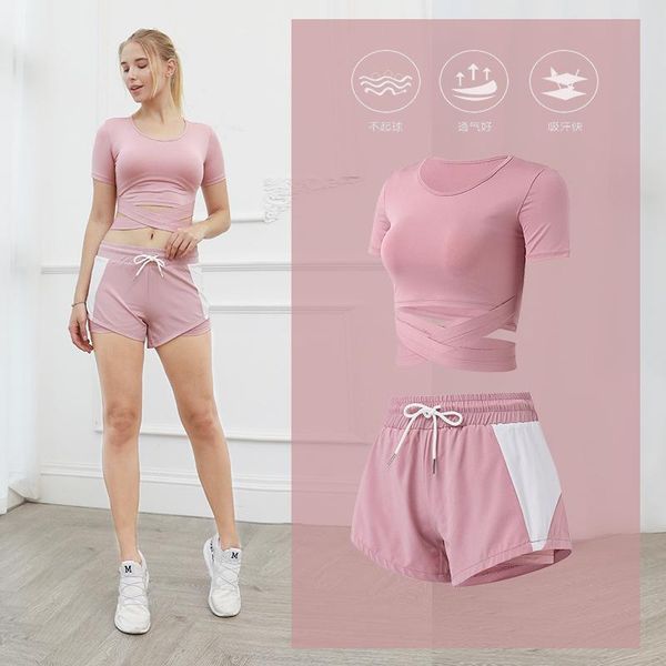 

yoga outfit 2pcs set women workout gym clothes fitness short sleeve crop shirt pants sports suits exercise clothing for