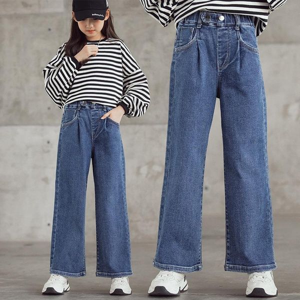 

jeans teenage girls 2021 spring autumn school children trousers casual fashion loose blue kids leg wide pants 6 8 10 12 14years