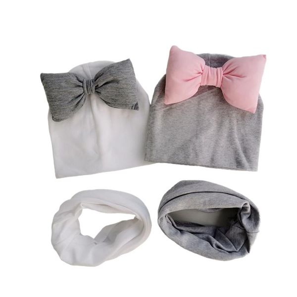 

hair accessories infant baby hat girl big bow butterfly knot melamed cap cotton bonnet collar scarf set for girls child children's, Slivery;white