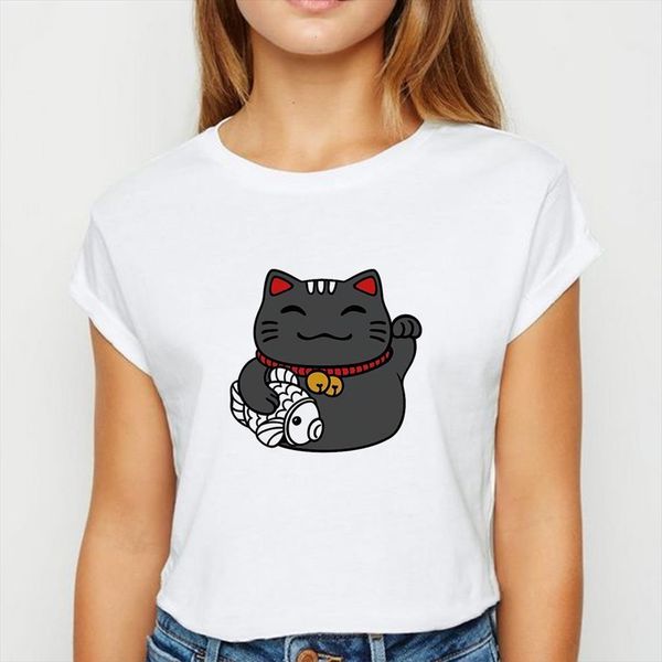 

avant garde plutus cat and mens t shirt women with fish ropa mujer spring summer comfortable tee round collar shirts, White;black