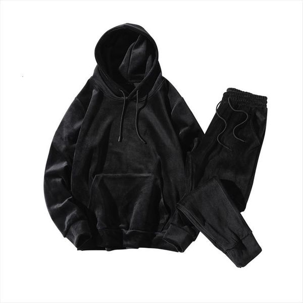 

suit autumn leisure gold velvet men tracksuit set two piece, Gray