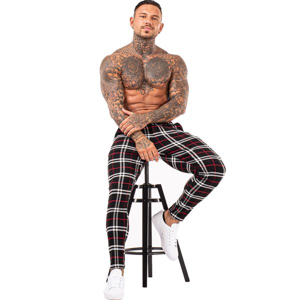 

men chinos trousers skinny super stretch chino pants slim fit mens casual pant plaid elastic waist london fashion, Blue