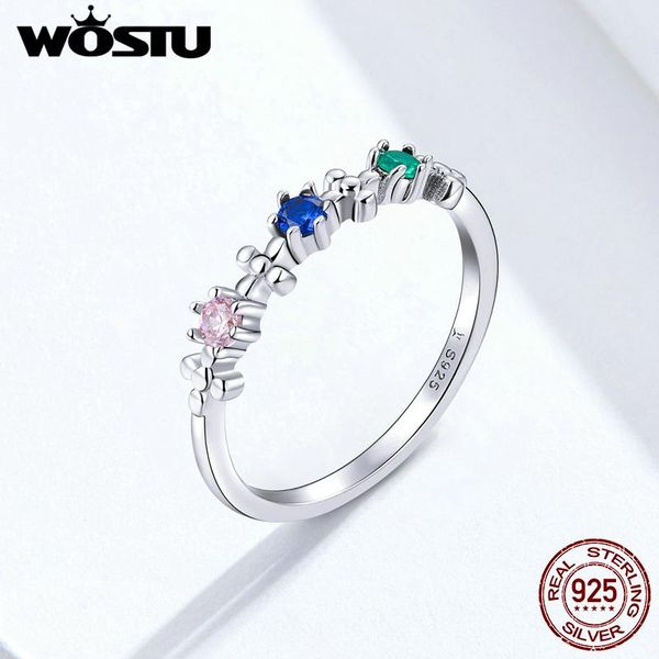 

cluster rings wostu genuine 925 sterling silver rainbow colorful pink blue & green zircon ring finger for women wedding jewelry fir637, Golden;silver