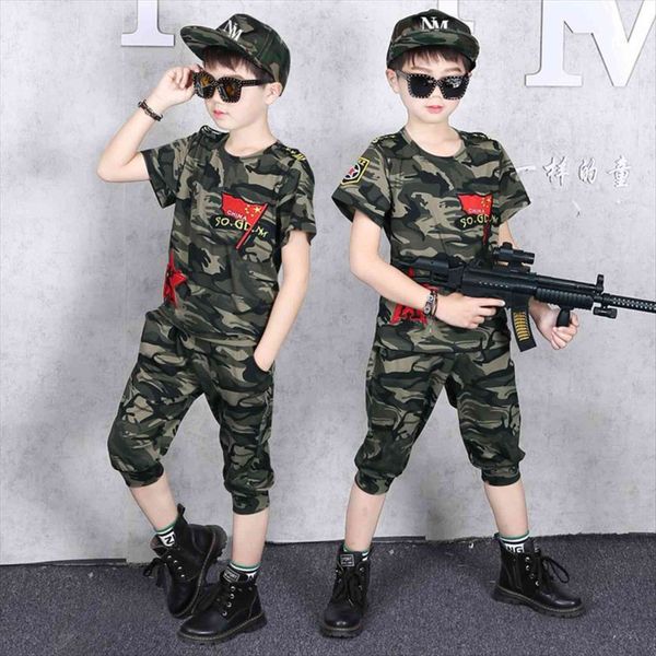 

summer children clothing sets for boys camouflage sports suits fashion short sleeve kids clothes tracksuits teenage boy costume, White